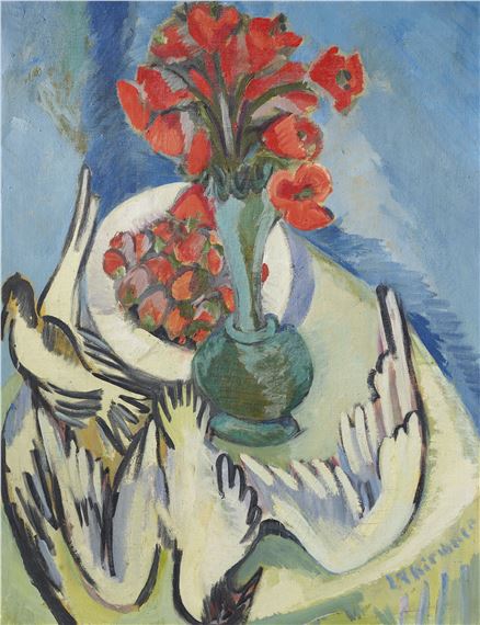 Stilleben mit Möven, Mohn und Erdbeeren by Ernst Ludwig Kirchner, Painted in 1912-1920