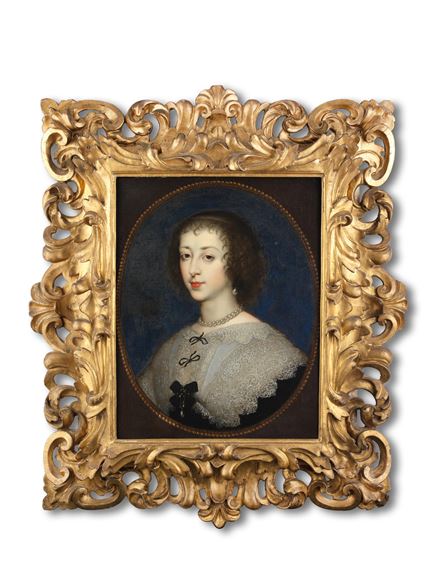 Portrait of Charles I; and Portrait of Henrietta Maria, both in painted ovals by Anthony van Dyck, 17th Century