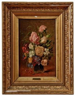 Bouquet of flowers in a glass vase - Ludovic Alfred de Saint-Edme