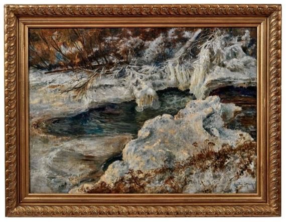 Winter landscape with icy creek by Emil Czech, 1903