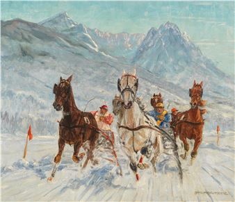 Trabrennen im Winter vor Zugspitzkulisse - Franz Hienl-Merre