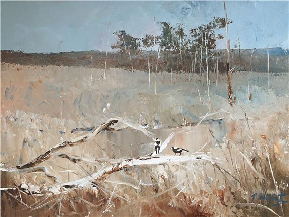 Magpie-larks & Billabong by Patrick Shirvington