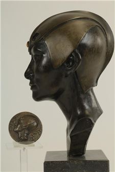 Bust of a woman with headdress and a bronze coin - Marina Radius