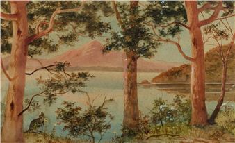 View of Pittwater with Kangaroo - Alf Ashley