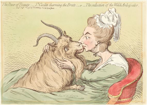 The Power of Beauty;–St. Cecilia Charming the Brute; -or- the Seduction of the Welch Ambassador (BM 8158)