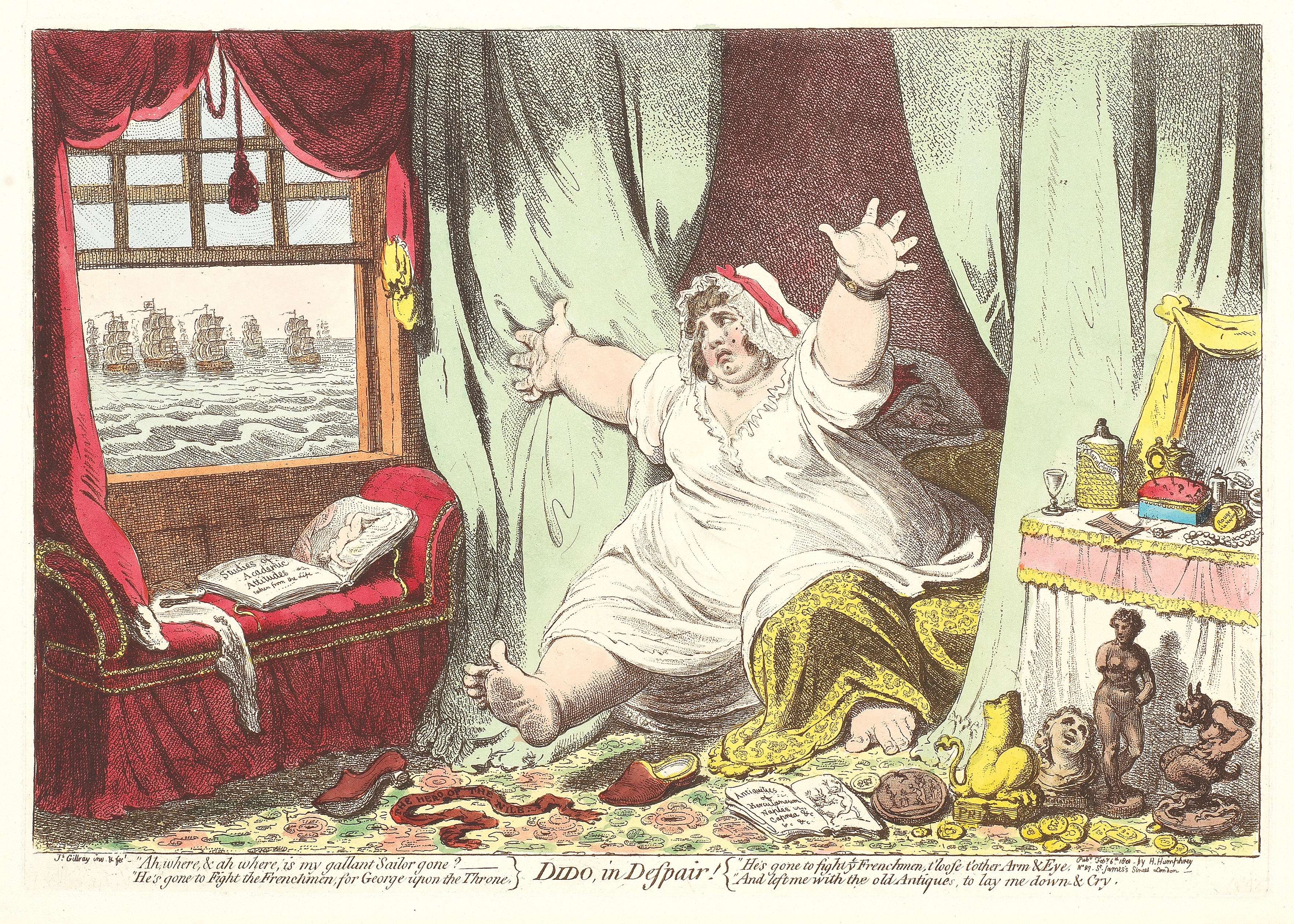 Artwork by James Gillray, Dido, in Despair! (BM 9752), Made of Etching with hand colouring