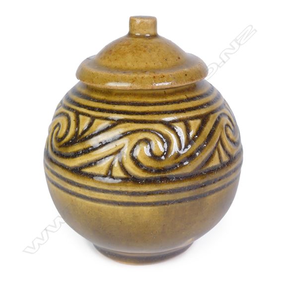 Maori decorated lidded pot