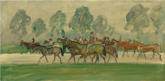 Horses at exercise on Warren Hill, Newmarket, early morning by Sir Alfred James Munnings