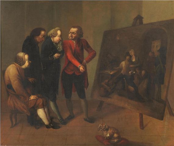 FREDERICK THE GREAT BEING MOVED TO TEARS IN FRONT OF THE PAINTING BY CHODOWIECKI WITH THE FAREWELL OF CALAS FROM HIS FAMILY by German School, 18th Century
