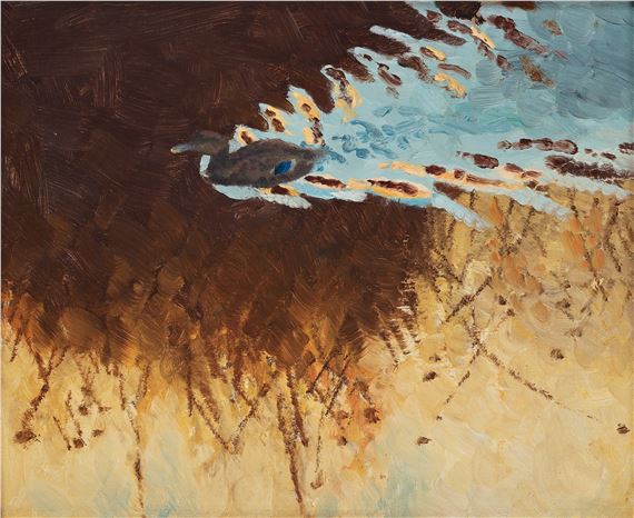 Mallard in reflecting water by Bruno Liljefors