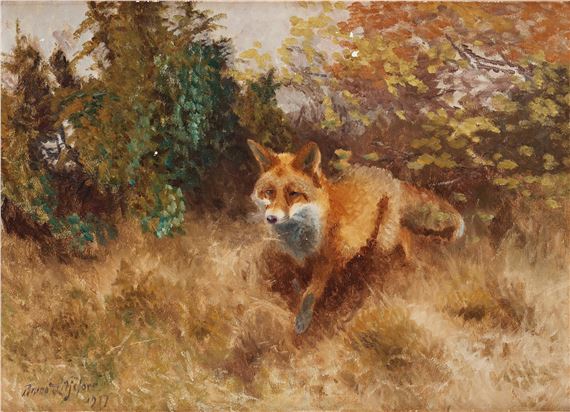 Landscape with fox by Bruno Liljefors, dated 1917
