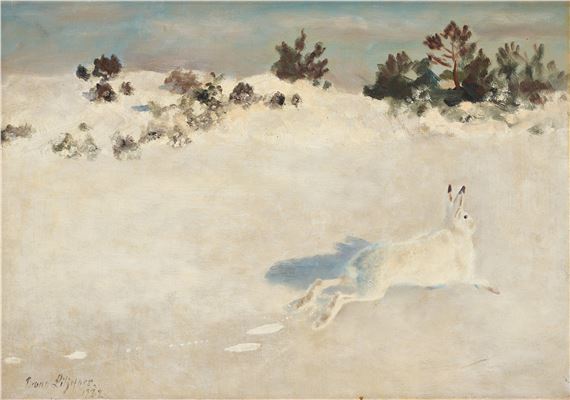 Winter landscape with hare by Bruno Liljefors, dated 1932