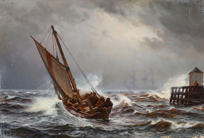 Christian Mølsted | Coastal view with a pilot boat being launched ...