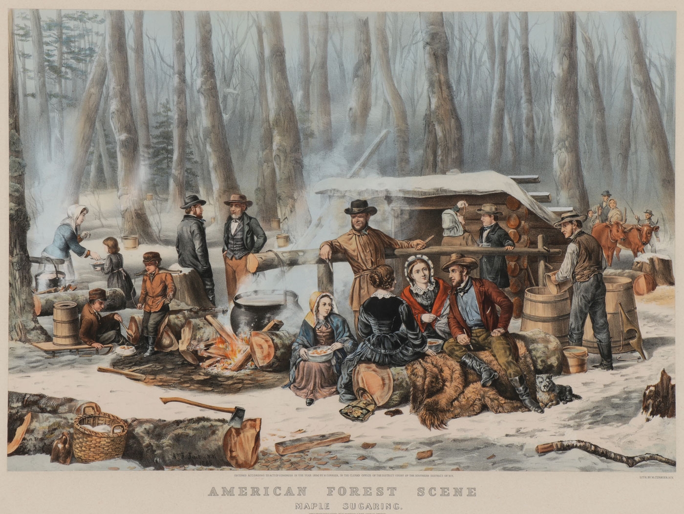 Currier & Ives American Forest Scene Maple Sugaring (1856) MutualArt