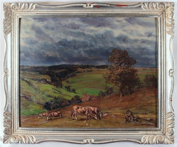 Landscape with a cowherd boy by Karel Schauer, 1955