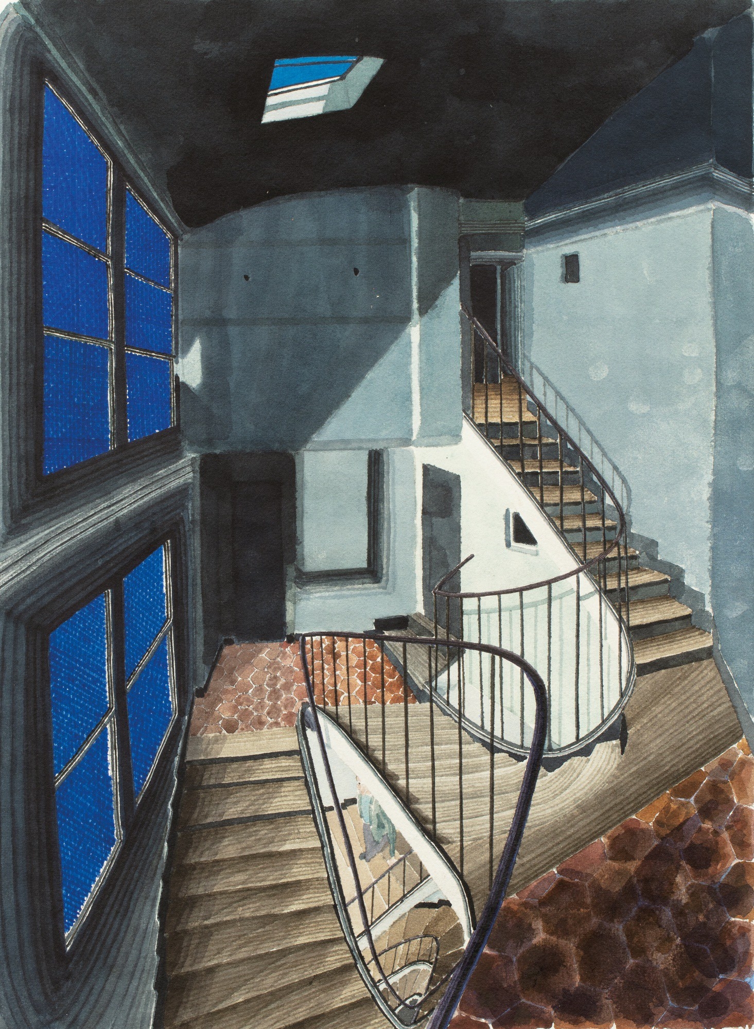 Staircase with Blue Window by Sam Szafran, Executed in 1986