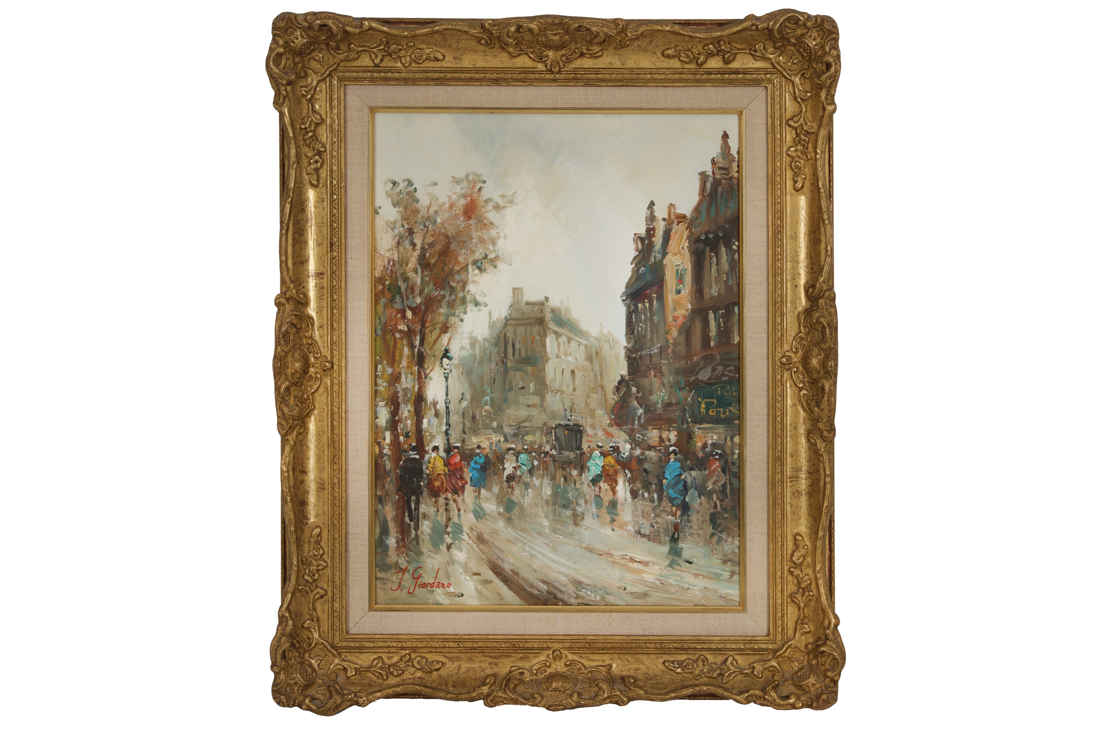 Artwork by Giordano, Parisian street scene, Made of oil on canvas