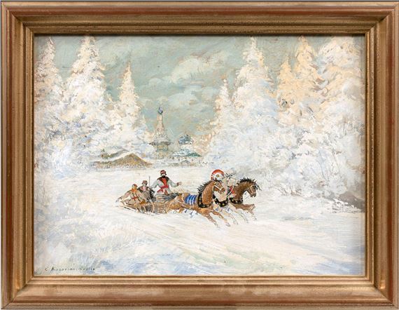 Troika in the snow by Konstantin Alexeyevitch Korovin
