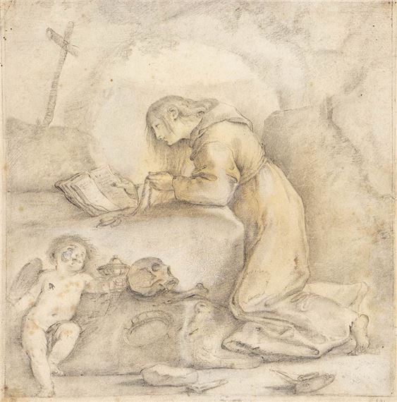 Penitent Magdalene in habit and sackcloth meditates on the Passion of Christ by Bolognese School, 17th Century