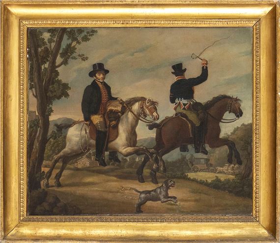 Hunters on horseback by Roman School, 19th Century