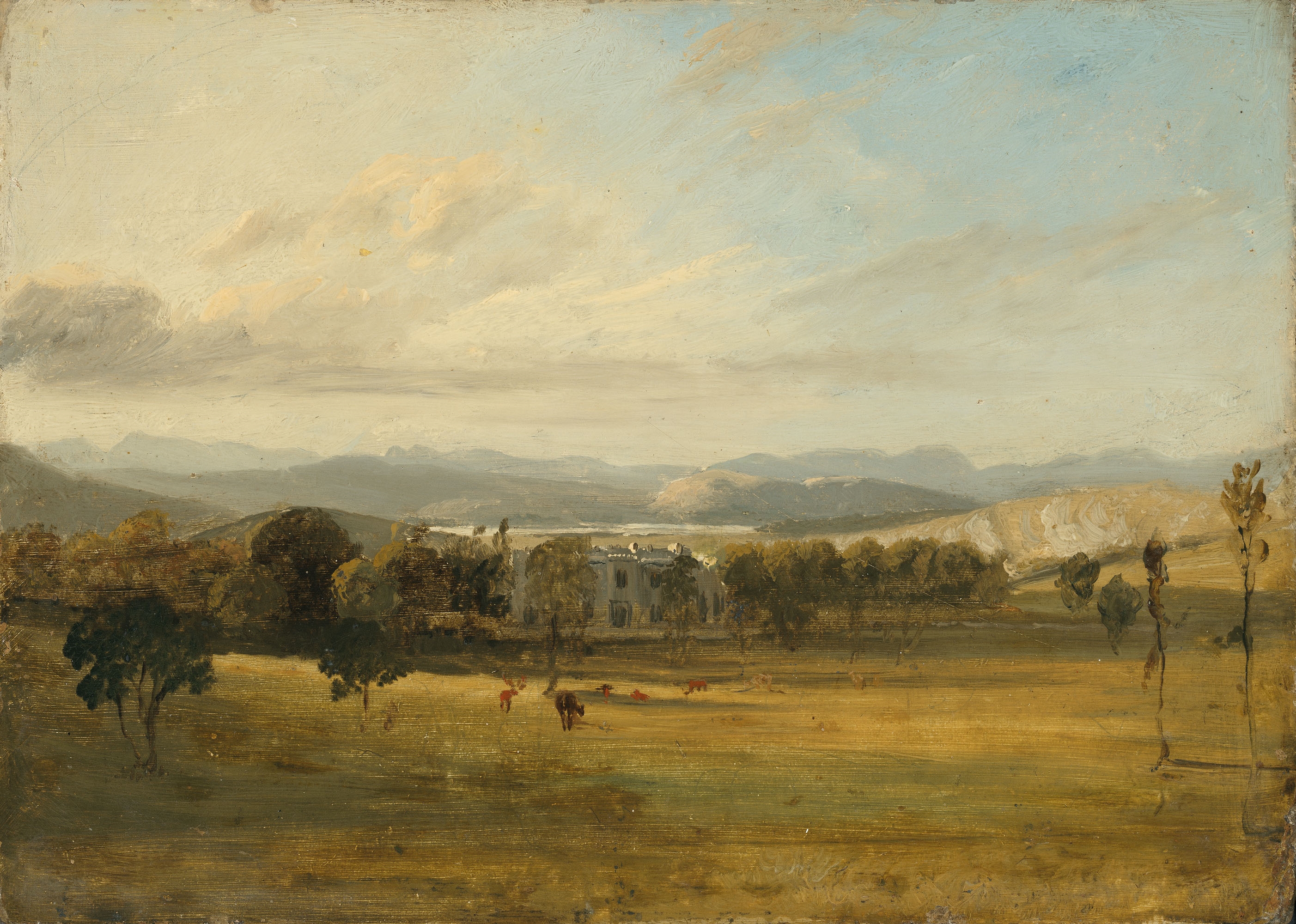 Sketch of Leighton Hall, Lancashire, the hills of the Lake District beyond by John Constable