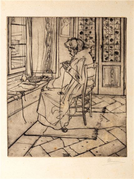 Mom working in front of the window by Umberto Boccioni, 1907