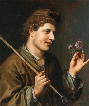 A shepherd holding a staff and a rose - Johannes Baeck