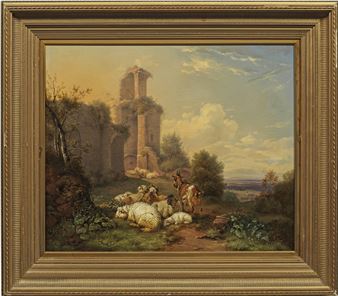 Abendstimmung mit rastendem Hirten an einer Ruine - Wilhelm Melchior