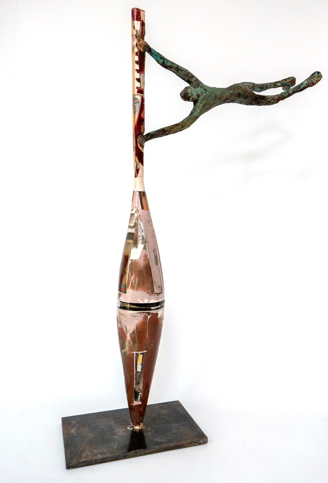 Artwork by Stéphane Daireaux, Habana, Made of Polyester sculpture loaded with bronze powder, metal, copper strip and postage stamps