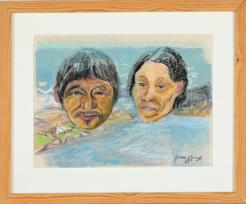 Artwork by Hans Lynge, Composition with faces, Made of Pastels on paper