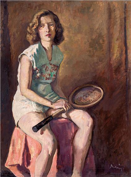 Girl with tennis racket by Viktor Belanyi