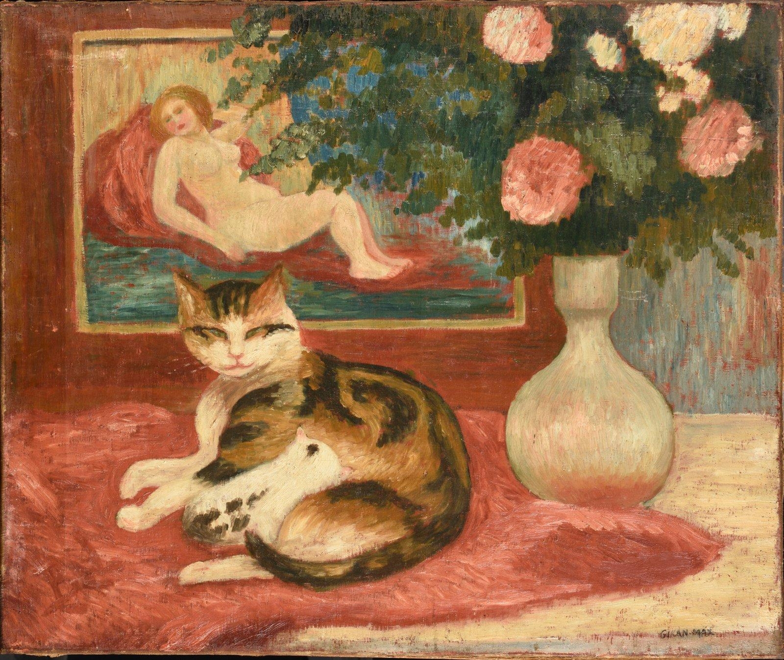 Artwork by Léon Giran-Max, Cats in an Interior, Made of Oil on canvas