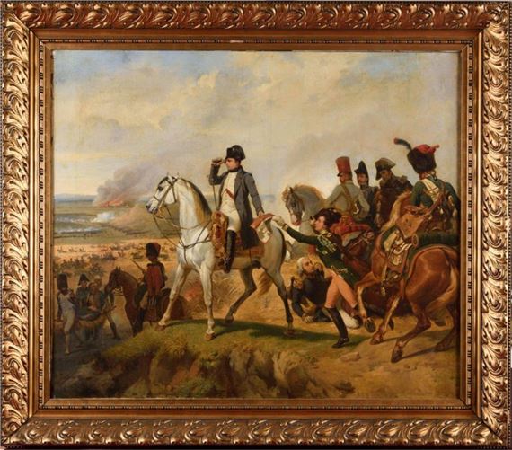 "The Battle of Wagram. Emperor Napoleon I, with a spyglass in his hand, accompanied by his staff, on the battlefield. " by Horace Vernet