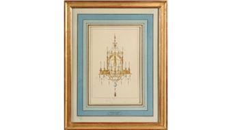 Original watercolour representing a project of chandelier - Charles Percier