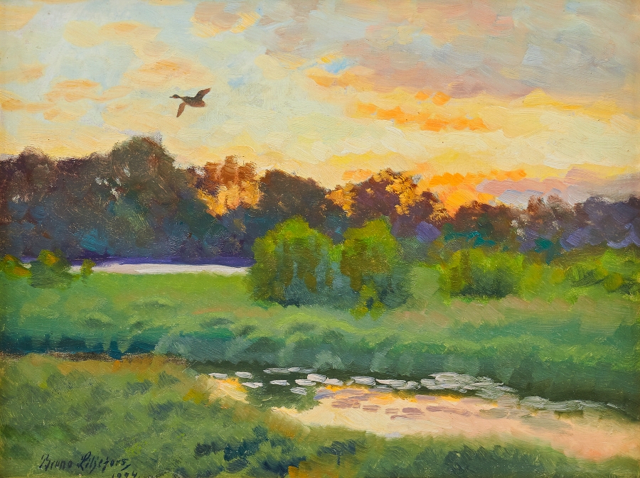 Artwork by Bruno Liljefors, Sträckande sjöfågel, Made of Oil on panel