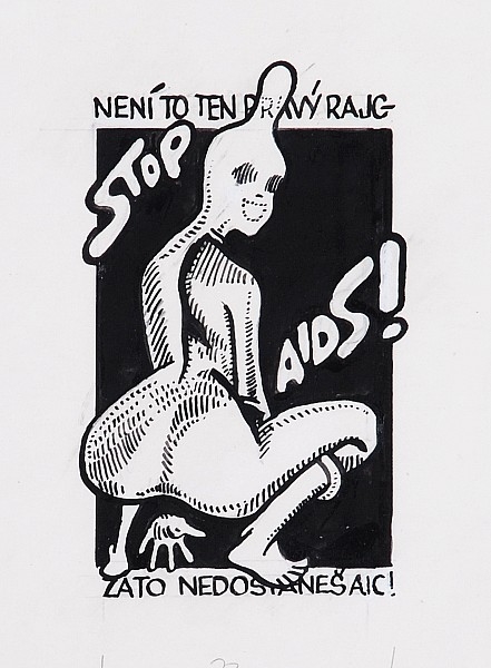 Artwork by Kaja Saudek, Stop AIDS!, Made of ink, paper