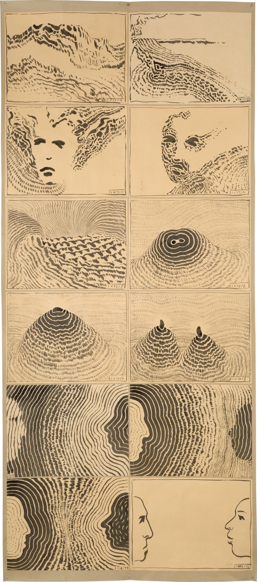 Artwork by Markus Raetz, Tageszeichnung (3.V.), Made of Ink on paper mounted on cardboard