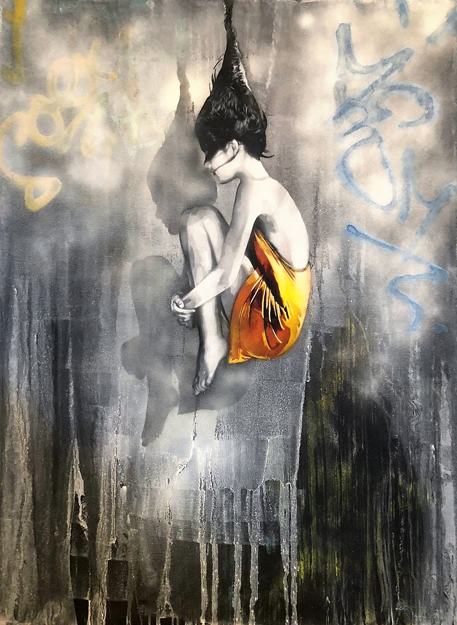Artwork by SNIK, Falling Out Of Consciousness, Made of spraypaint and stencil on canvas