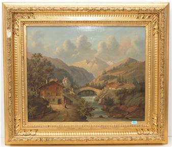 Bergbach mit Brücke - Franz Anton Feilhammer