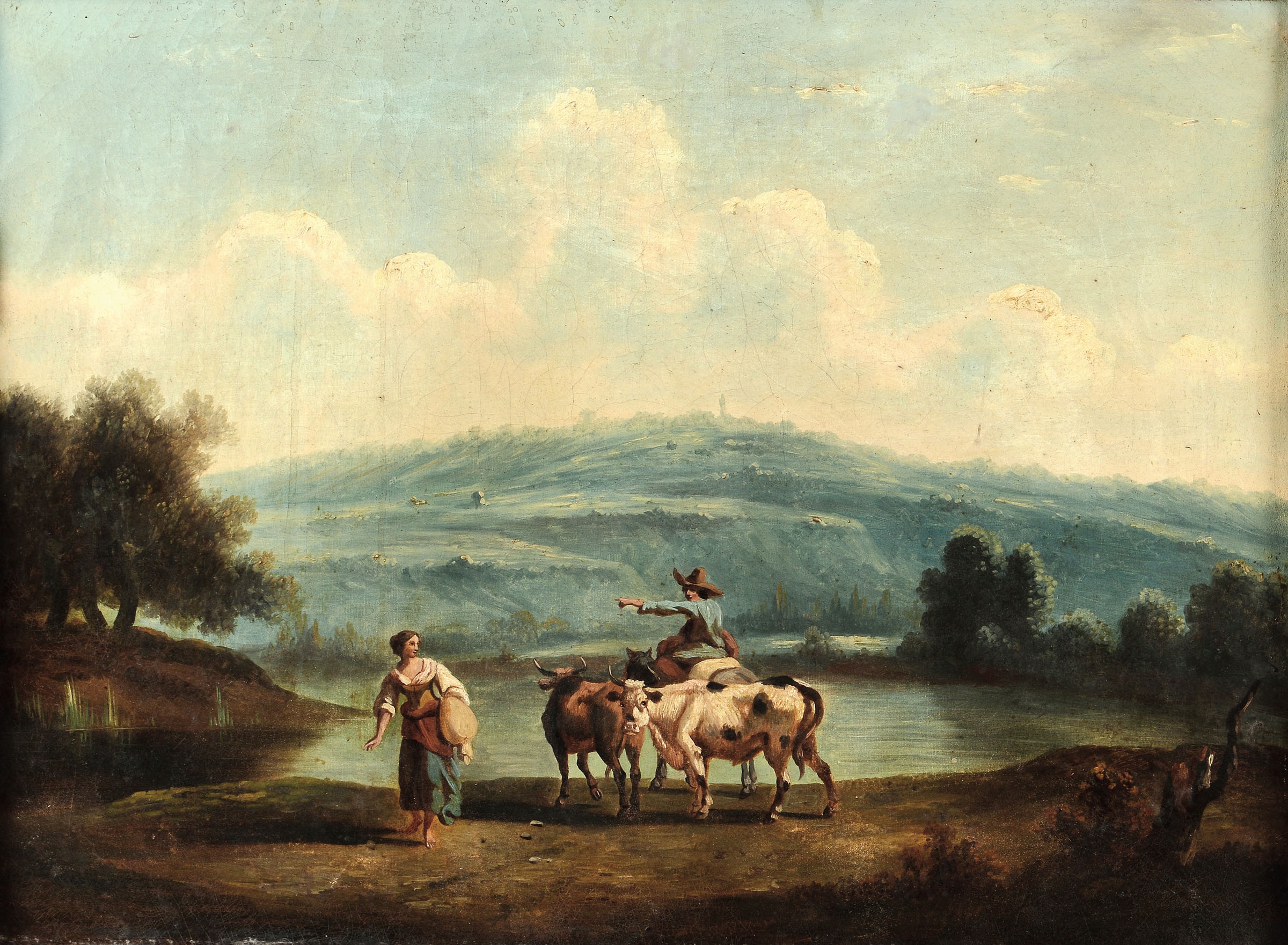 Paesaggio con contadini e armenti by Roman School, 18th Century