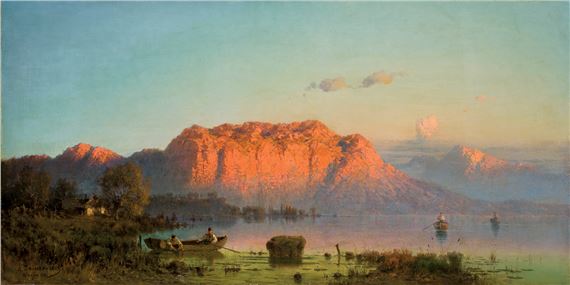 ZACHÓD SŁOŃCA NAD JEZIOREM by Aleksander Piotr Swieszewski, 1881