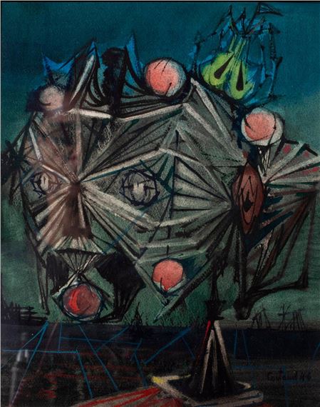 Head and fruit by Lucien Coutaud, 1946