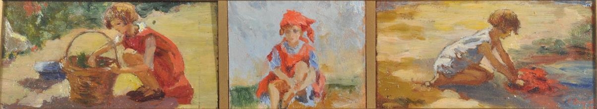 Artwork by Elena Bagnati, Three Works: Studi bimba, Made of oil on panel