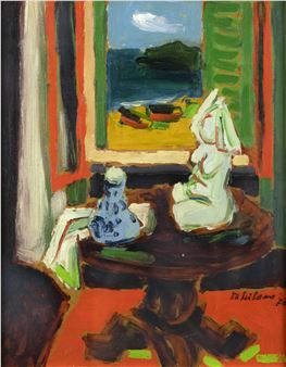 "Interno con tavolino e statua" Roquebrune (Nizza) - Giulio Da Milano