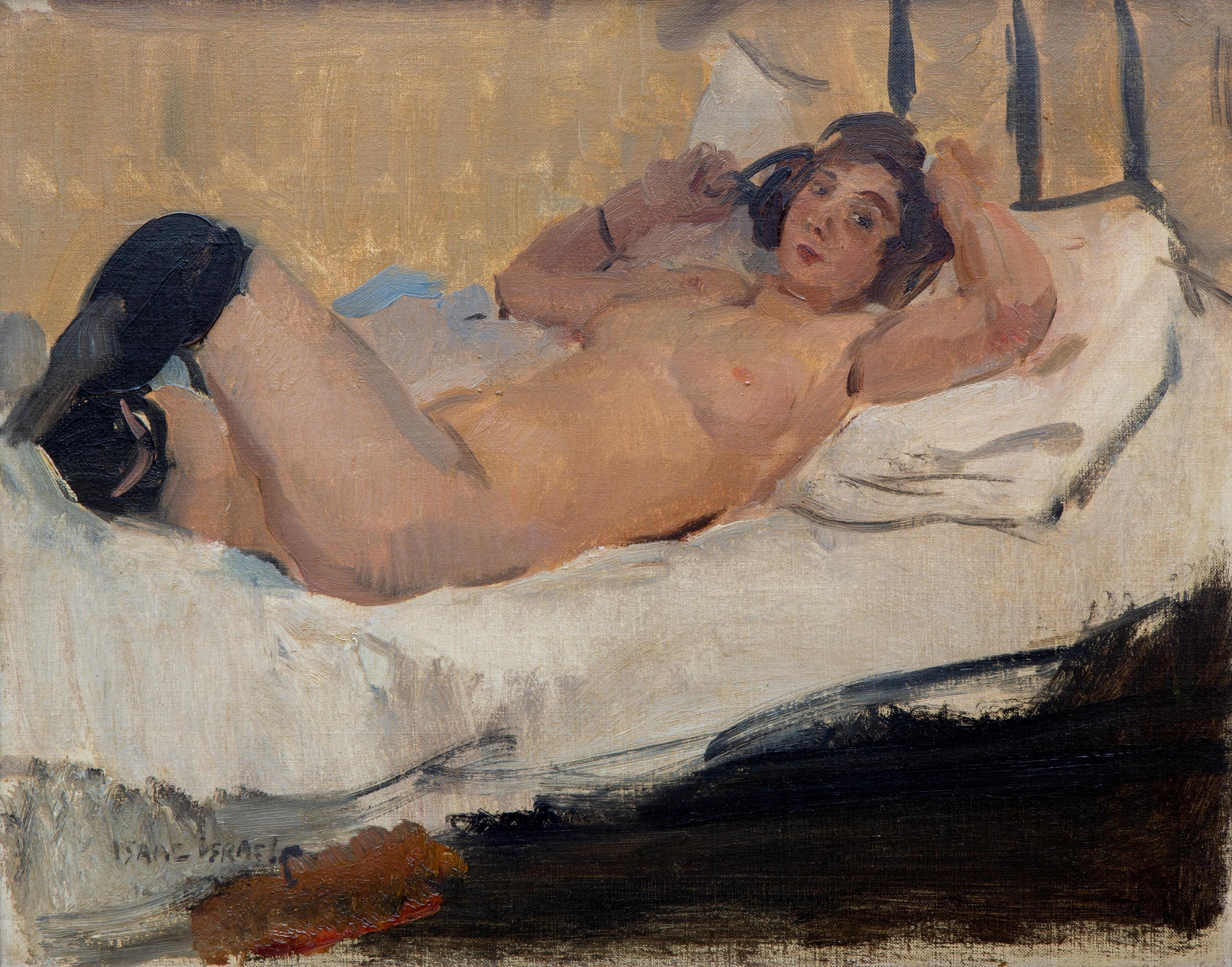 Artwork by Isaac Israëls, A sensual nude with black stockings, Made of oil on canvas