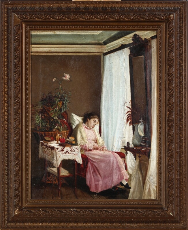 Artwork by Alfred Gottlieb Grouleff, Interior with a woman by a window, Made of Oil on canvas