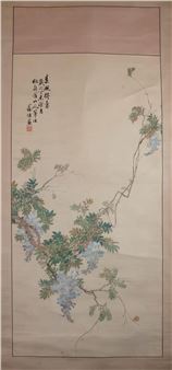 Roll painting decorated with wisteria and poetic verses - Hua Yan