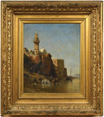 Paysage orientaliste animé by Narcisse Berchère