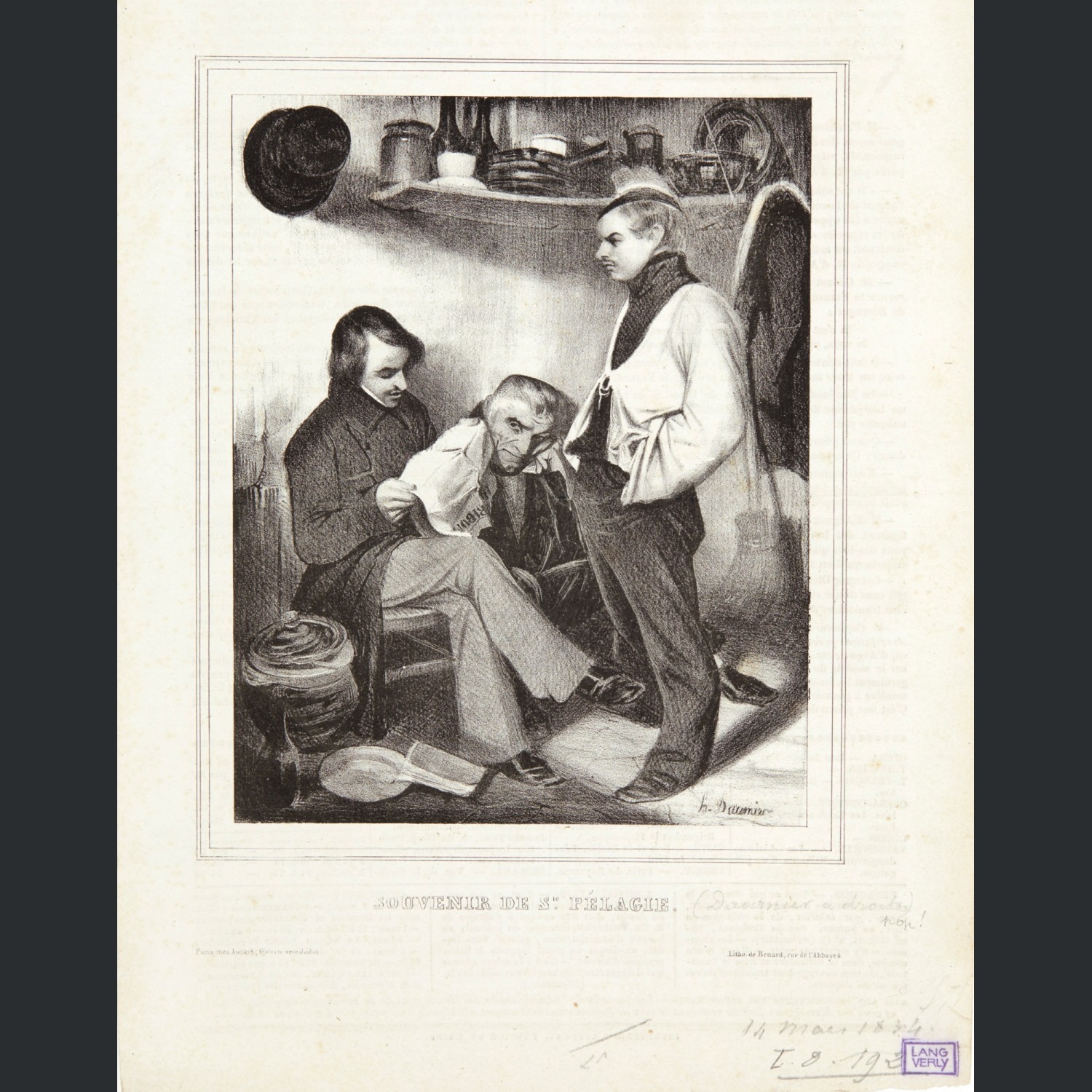 Artwork by Honoré Daumier, Two works: Souvenir de Sainte-Pélagie, grande planche, Made of lithograph