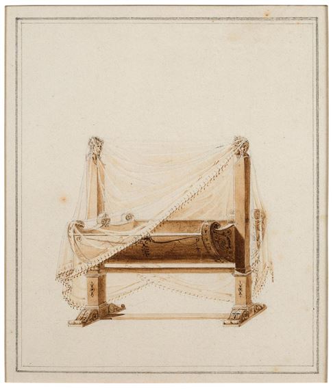 Project of a cradle for a child intended for the imperial family, probably Josephine from Leuchtenberg, daughter of Eugène from Beauharnais by Charles Percier